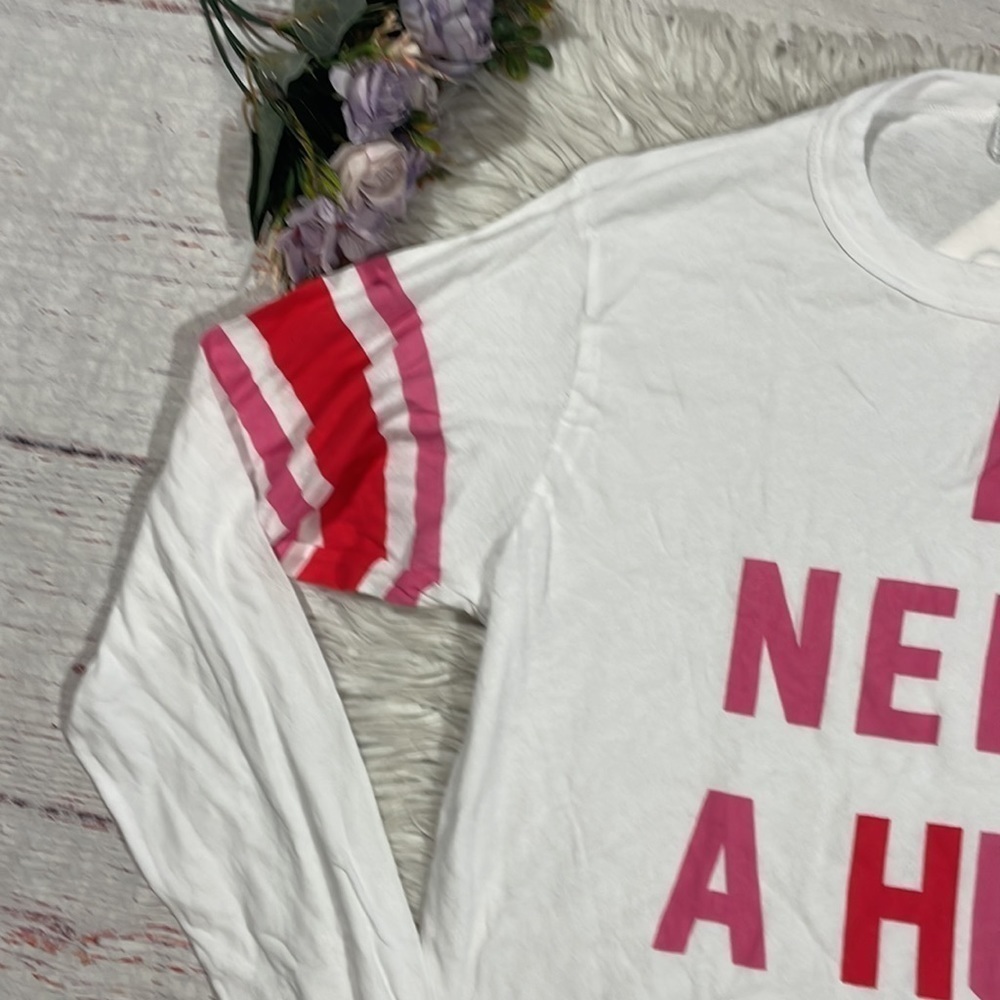 Wildfox White Long Sleeve "I Need A Hug" Tee with Pink Lettering - Picture 5 of 10